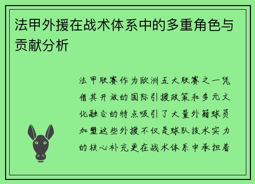 法甲外援在战术体系中的多重角色与贡献分析